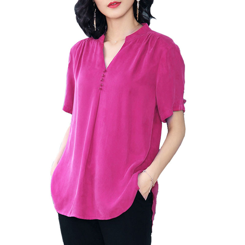 铜氨丝2022夏轻奢短袖t恤大码衬衣 珠睿衬衫