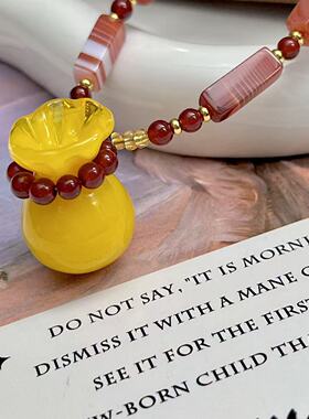 复古切面红玛瑙白水晶项链手链套装原创设计异形天然石高级感配饰