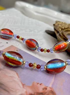 流光溢彩】外贸琉璃五彩银箔鼓15*20mm珠冬日暖色原创饰品轻奢