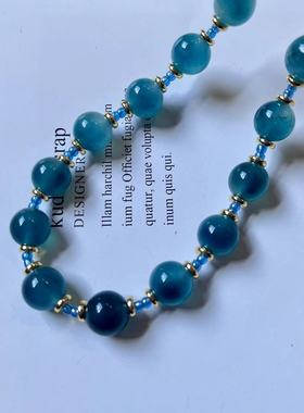 复古蓝色糖心玛瑙项链手工串珠项链天然石高端饰品配饰青岛外贸