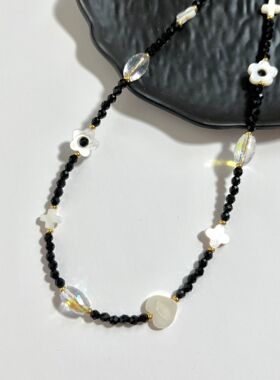 复古尖晶石白蝶贝项链毛衣链高级百搭春夏百搭饰品天然石