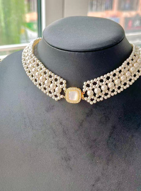 丝绸般丝滑法式轻奢珍珠choker手链套装白蝶贝插扣施家珍珠高级感