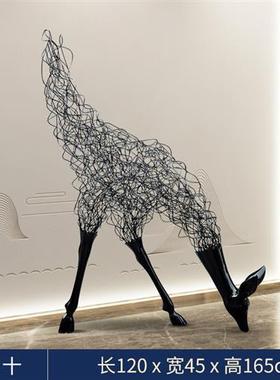 不锈钢鹿摆件抽象铁艺镂空梅花鹿雕塑售楼部酒店大堂足浴艺术装饰