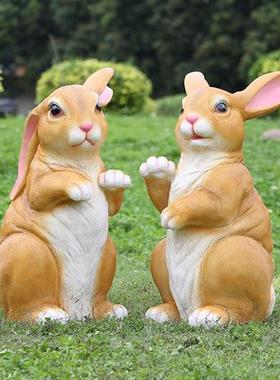 户外花园林别墅景观草地小品仿真动物雕塑庭院装饰小白兔子玻璃钢