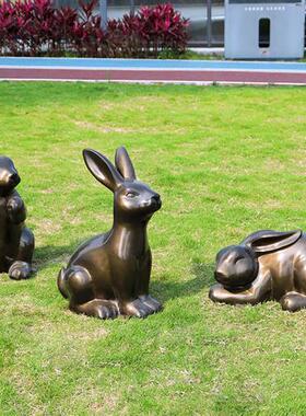 仿铜兔子雕塑户外园林景观庭院售楼部草坪仿真动物玻璃钢装饰摆件