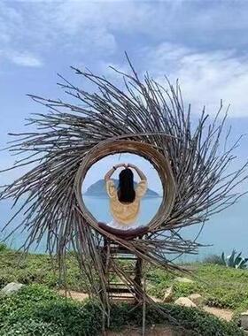 户外景区休闲网红打卡设计点装饰拍照摆件道具鸟巢藤编椅秋千巨型