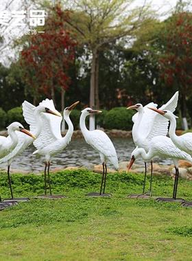 玻璃钢仿真仙鹤白鹭雕塑摆件花园庭院假山水池塘户外园林景观装饰