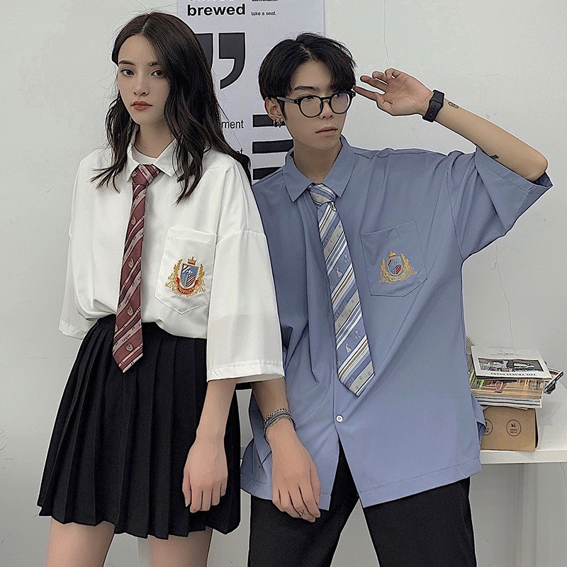 dk制服jk白衬衫男士学院风帅气领带 vhs衬衫