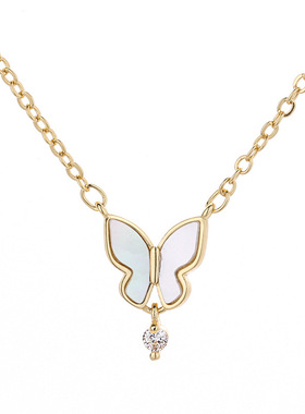 奥特莱斯撤柜清仓捡漏18K金蝴蝶项链闪钻圆珠流苏吊坠锁骨链女