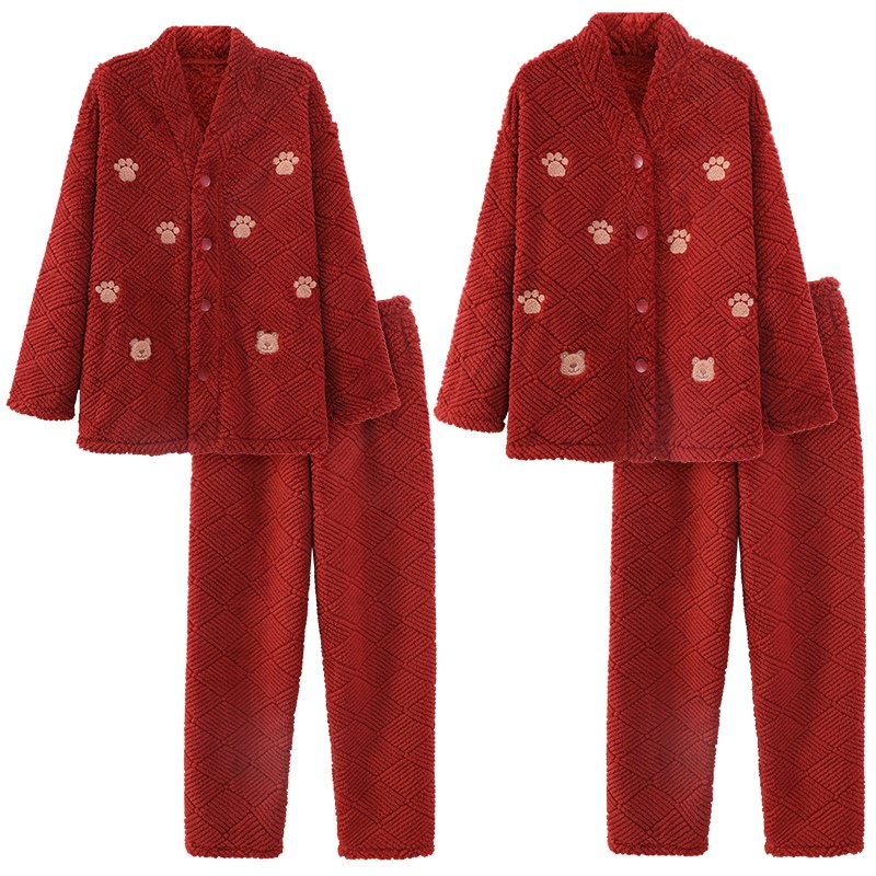 浪莎珊瑚绒情侣睡衣冬季加厚男女士红色本命年新婚喜庆家居服套装,淘宝优惠券,粉丝福利购,淘宝优惠卷