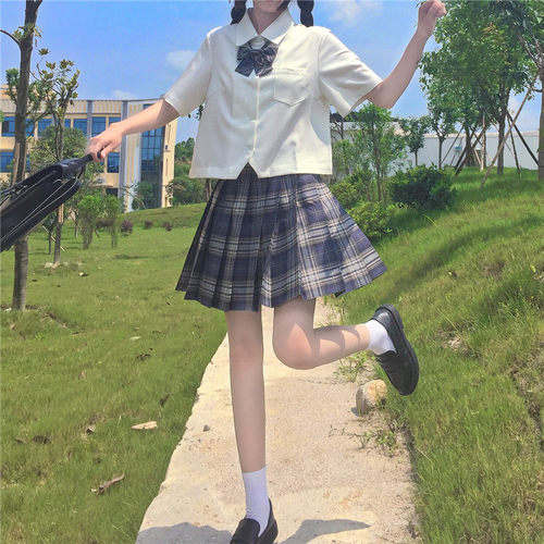 jk制服纯色衬衫女夏季基础款奶白色衬衣日系长袖短袖宽松短款上衣 - 图1