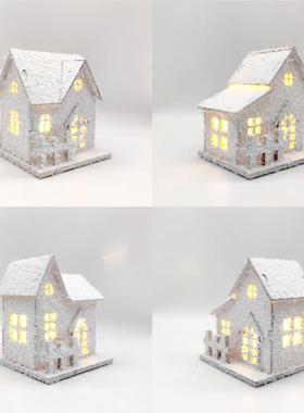 圣诞节木质工艺品木制发光雪花房子小木屋灯饰摆件橱窗桌面装饰品