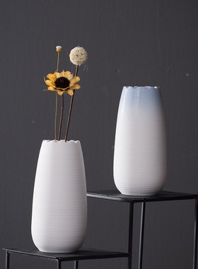 现代简约陶瓷插花花瓶创意拉丝复古黑白色干花器北欧家居装饰定制