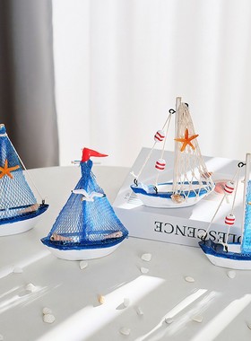 地中海木质帆布小船模型摆件 创意网店拍照道具蛋糕装饰定制