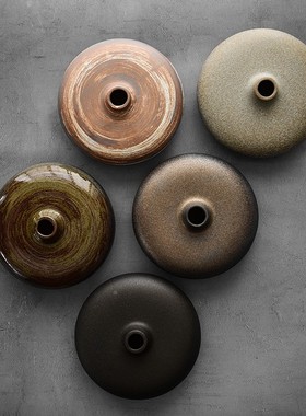 日式粗陶花瓶创意中式禅意花器民宿摆件复古家居花插侘寂风高定制