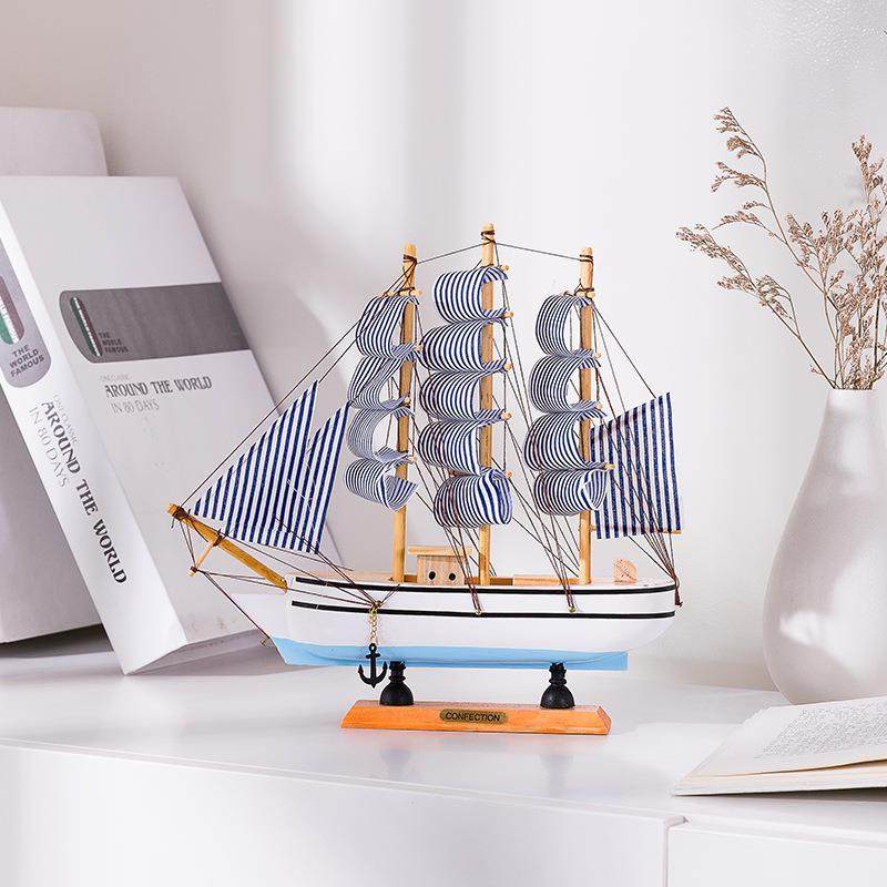 木质一帆风顺帆船办公室客厅模型 御坭斯工艺船