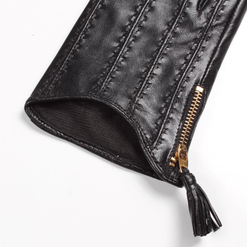 秋冬时尚欧美手套女士户外电车骑行保暖防风拉链羊皮手套薄款定制