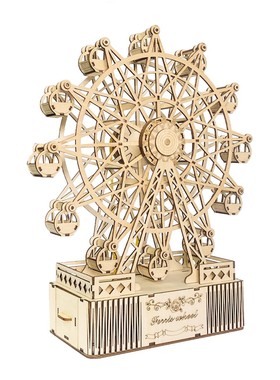 旋转摩天轮音乐盒 动态拼接八音盒 手工拼装节日礼物 3d益智定制