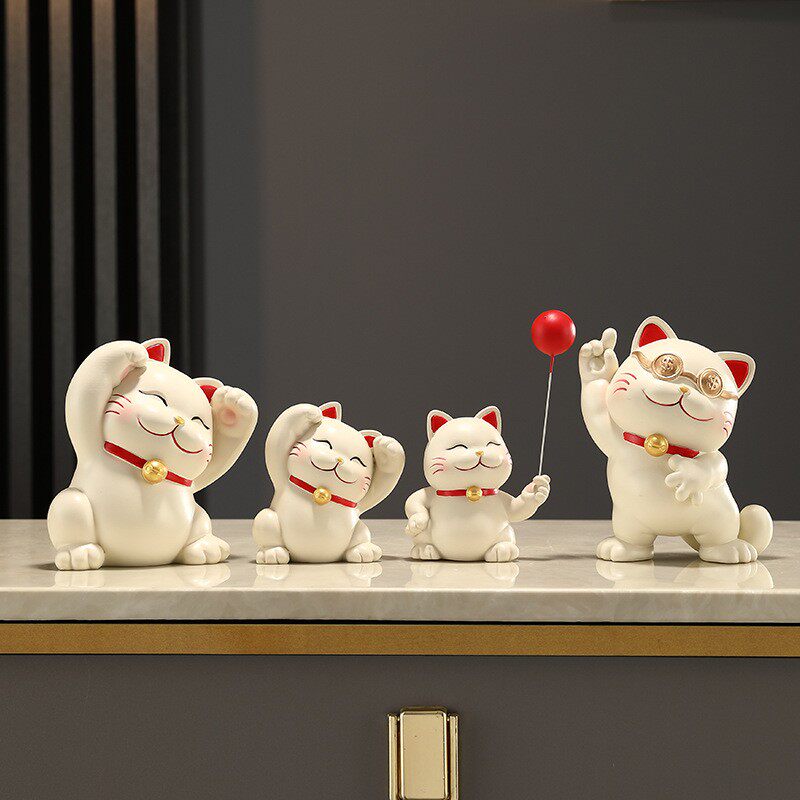 新款招财猫咪小摆件醒狮创意组合套一家四五口电视柜玄关新年定制,淘宝优惠券,粉丝福利购,淘宝优惠卷