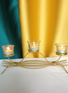 直销烛台创意外贸风格铁丝摆件铁线烛台玻璃蜡烛饰品定制