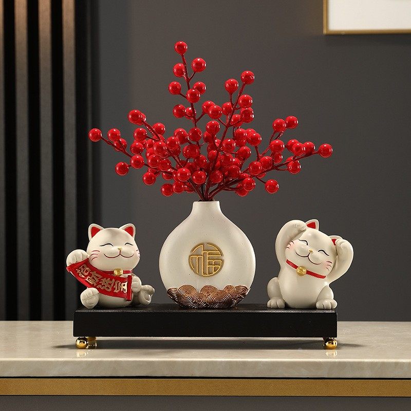 新款招财猫咪小摆件醒狮创意组合套一家四五口电视柜玄关新年定制,淘宝优惠券,粉丝福利购,淘宝优惠卷