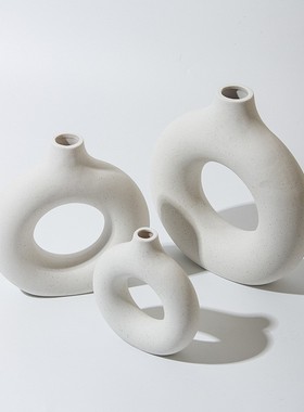 ins摆件创意陶瓷工艺品陶瓷花瓶客厅圆圈花插爆款花瓶陶瓷定制