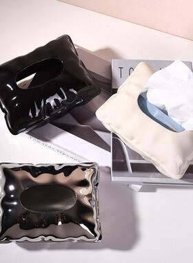 陶瓷纸巾盒ins奶油风现代家用茶几抽纸盒餐桌家居饰品摆件工艺品