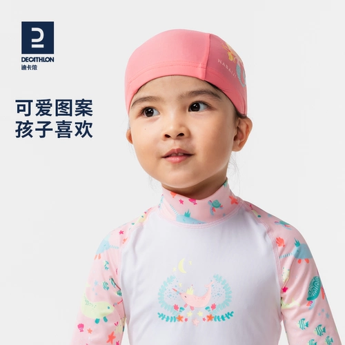 Шапочка для плавания Decathlon, детская шапочка для плавания без сетки на голове, однотонная ткань для защиты ушей, удобная спортивная шапочка для плавания KIDW
