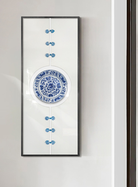 新中式入户玄关青花瓷实物挂画