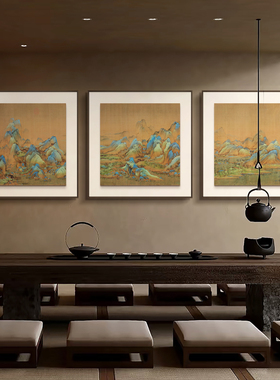 新中式酒店餐厅千里江山艺术挂画