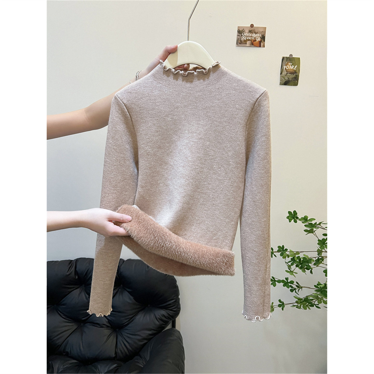 加厚一体绒保暖毛衣女内搭秋冬高级感木耳边半高领打底针织衫上衣,淘宝优惠券,粉丝福利购,淘宝优惠卷