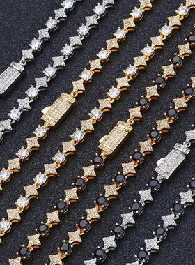 欧美跨境嘻哈新款6mm十字架星星锆石网球链高级感男士手链批爆款