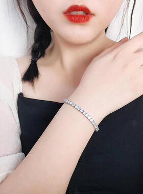 4mm高碳钻手链嘻哈简单大方情侣高级感超闪满钻单排钻纯银网爆款