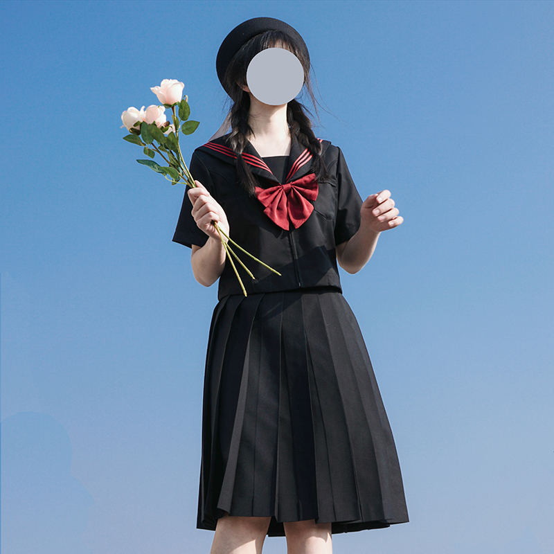 【山川】jk制服裙正版套装不良长裙黑领赤三本基础款全套水手服秋 - 图2