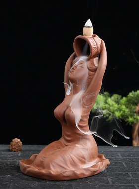 跨境紫砂倒流香炉美人沐浴家居摆件创意香炉 禅意茶道摆件香熏炉