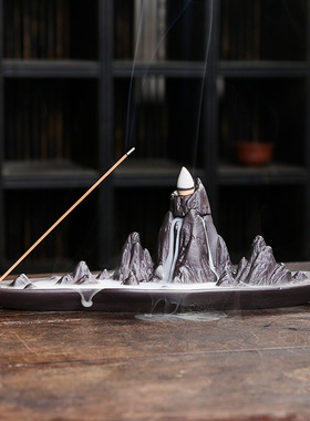 紫砂檀香炉香座香插回流香熏炉创意高山流水倒流香炉家居摆件