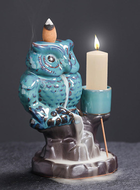 跨境欧美陶瓷猫头鹰工艺品烛台倒流香炉 创意家居摆件回流香薰炉