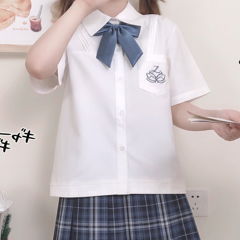 【朴樱原创】春沢中jk制服衬衫短袖上衣刺绣大码学院风白衬衣女夏