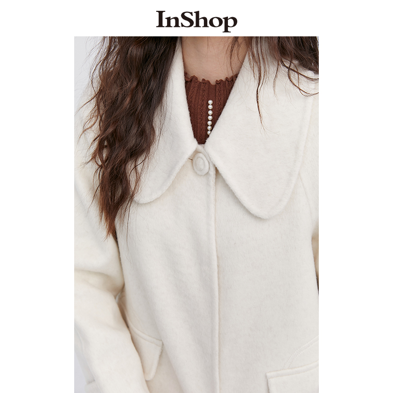 【商场同款】INSHOP新款温柔毛呢外套女俏皮减龄娃娃领呢大衣 - 图0