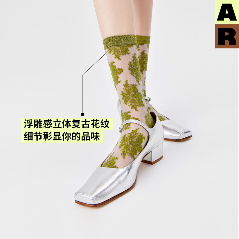 AR复古蕾丝花纹水晶袜/2024新款夏天薄玻璃丝袜女a线AlmondRocks - 图2