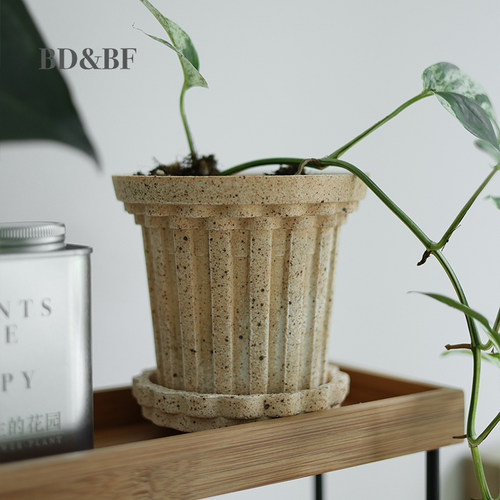 BD&BF 圣家堂系列粗陶土花盆复古家居法式轻奢高级感家用小含托盘 - 图2