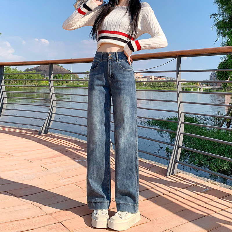 2025新款秋季高腰牛仔裤女阔腿宽松直筒弹力大码胖mm春秋款长裤子,淘宝优惠券,粉丝福利购,淘宝优惠卷