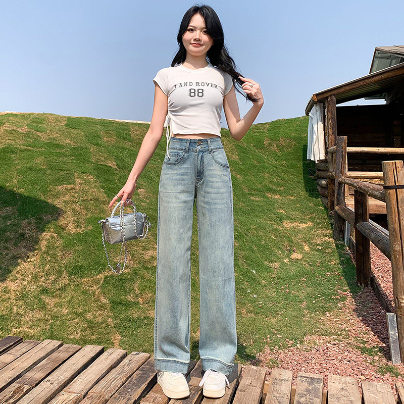 2025新款秋季高腰牛仔裤女阔腿宽松直筒弹力大码胖mm春秋款长裤子,淘宝优惠券,粉丝福利购,淘宝优惠卷