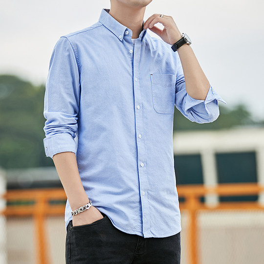 Men's pure cotton long-sleeved shirt Oxford loose
