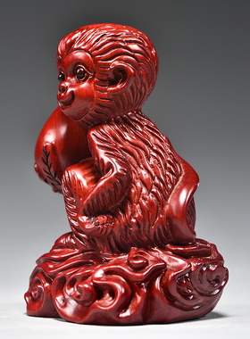 红色木雕猴子摆件三合十二生肖猴