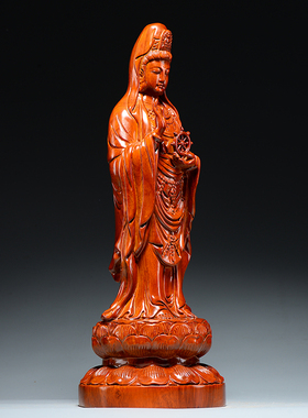 花梨木雕观音菩萨佛像摆件法轮南海观世音家居客厅供奉装饰工艺品