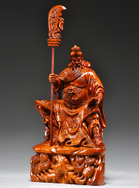 木雕看书关公摆件实木雕刻