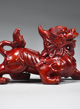 红色木雕貔貅摆件实木一对家居客厅电视柜装饰送礼工艺品创意礼品