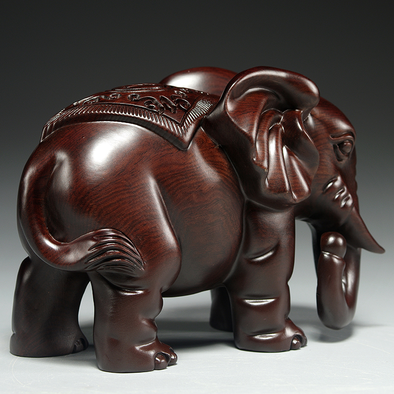 黑檀木雕大象摆件实木质雕刻一对象红木家居玄关办公室装饰工艺品