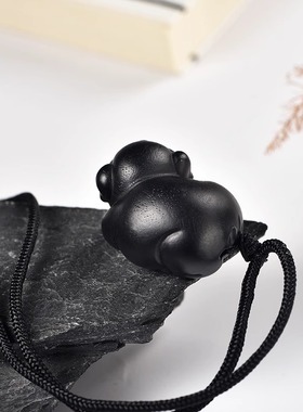 黑色木雕猪吊坠挂件实木十二生肖木头猪吉祥物挂件木质装饰工艺品